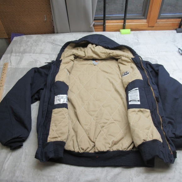 Carhartt FR Active Jacket Men XL Blue Midweight Line Canvas Hood Flame Resistant - Picture 3 of 14